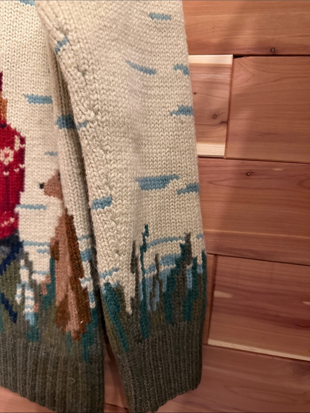 Vintage- Lauren Ralph Lauren Cream Zip-Front Fisherman Sweater with Red Accent - Picture 6 of 9